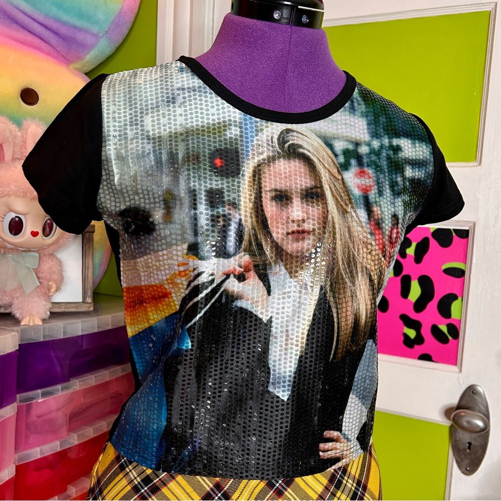 Dolls Kill Black Sequin Clueless Graphic Tee